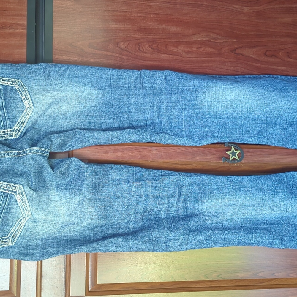 Women's rock and roll denim jeans mid-rise 29 waist 34 length